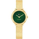 Tommy Hilfiger Horloge met twee wijzers kwartsuurwerk voor dames met roestvrij stalen mesh of schakelarmband, verkrijgbaar in roségoud, zilver of goud, groen, armband