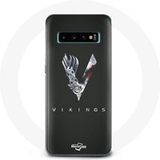Maniacase Hoesje voor Samsung Galaxy S10 Vikingen Seizoen 6 Serie V logo Zwaard Grijs Zwarte Achtergrond