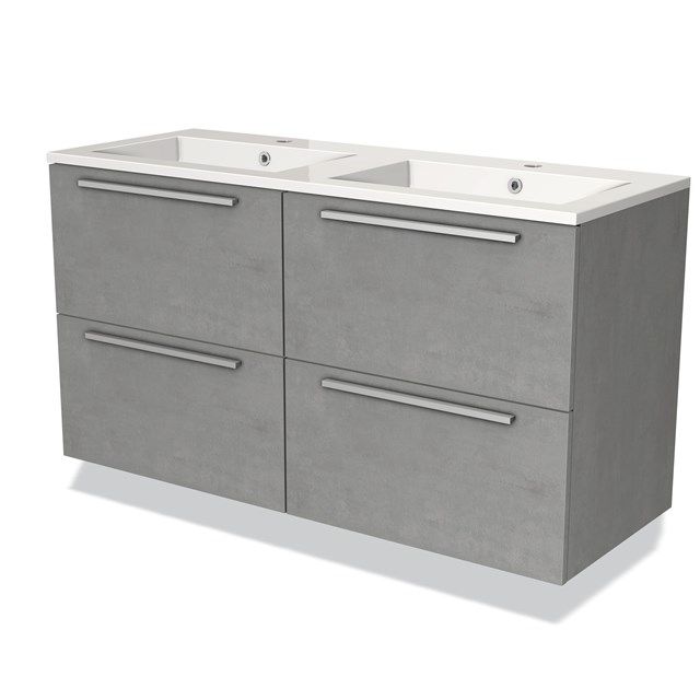 Maxaro Badkamermeubel 120cm Modulo Lichtgrijs Beton 4 lades Vlak Wastafel Mineraalmarmer
