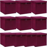 vidaXL Boîtes de rangement avec couvercle - 10 pièces - 32x32x32 cm - Poussière - Rouge foncé