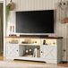 Support TV avec prises et éclairage LED, adapté aux téléviseurs jusqu'à 65 pouces, blanc