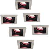 HOFTRONIC Smart - Smart WiFi LED inbouwspot 6 stuks 5,5W Zilver Modesto - Dimbaar - Vierkant - RGBWW - IP20 - 400lm - Google Home en Amazon Alexa