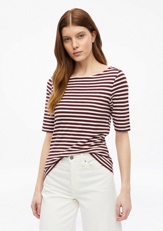 s.Oliver Gestreepte T-shirt met korte mouwen en boot hals voor dames, maat 46, bordeaux