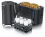 Arendo set de petit déjeuner, 3 pièces, comprenant : bouilloire ELEGANT, 1,5 l avec régulation de température, grille-pain FRUKOST avec 4 fentes, 1500W, cuiseur d'œufs SIXCOOK pour 6 œufs. Accessoires de cuisine noir