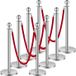 Inox Afzetpalen met Koord - 8 Palen + 4 Rood Fluwelen Touwen 1,5 m - Navulbare Voet - Zilver