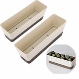 Skelang 2 Pcs Rectangular Plant Pot, 12" Watering Plant Container with Drainage Hole, Window Planter Box with Saucer for Succulents, Flowers, Herbs