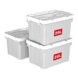 Cetomo 20L x 3 opbergdozen, draag plastic opbergdoos met deksels, organiserende container met handvat en veilige vergrendelende gespen, stapelbaar, nestbaar, draagtas voor thuiskantoor kleding, 20L
