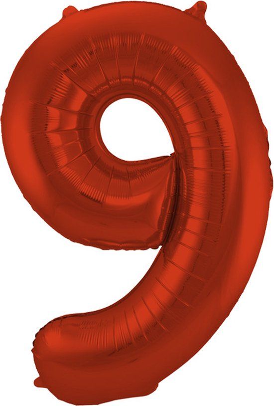 Folat - Folieballon Cijfer 9 Rood Metallic Mat - 86 cm