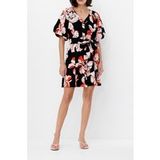 French Connection Milani Rhian Puff Slv Mini Robe Noir Multi