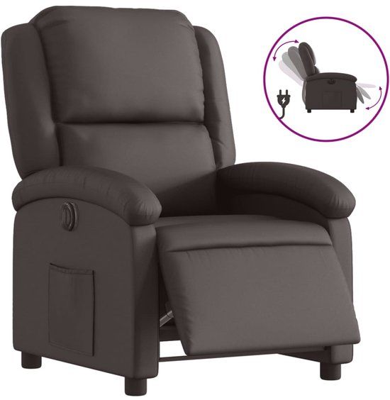 vidaXL Fauteuil verstelbaar elektrisch echt leer donkerbruin