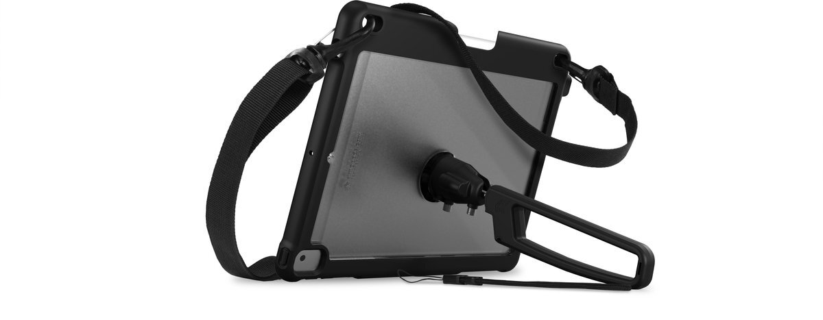 Storchenmühle Dux Grip iPad 10.2 inch 2019 / 2020 / 2021 (9th/8th/7th gen) Rugged hoes met handgrip en schouderband Zwart