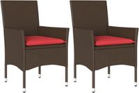 vidaXL Tuinstoelen - 2 stuks - met kussens - poly rattan - bruin