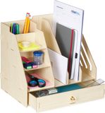 Merkloos Relaxdays bureau organizer - met lade - tijdschriftencassette - MDF - lichtbruin