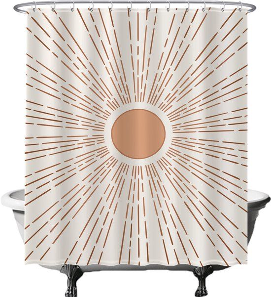 Ulticool Douchegordijn - Zon Aesthetic Boho Bohemian - 180 x 200 cm - Wit/Bruin