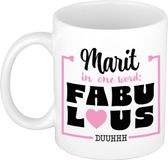 Bellatio Decorations Naam mok Marit - wit - Fabulous - keramiek - 300 ml - cadeau collega beker - cadeau