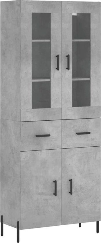 vidaXL Hoge Kast Bewerkt Hout Betongrijs 69,5x34x180 cm