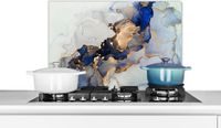 KitchenYeah Spatscherm - Spatwand - Blauw - Goud - Marmer print - Achterwand keuken - 60x40 cm