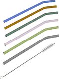 Hi rietjes gebogen - set 6x - glas - met rager - gekleurd - 23 cm