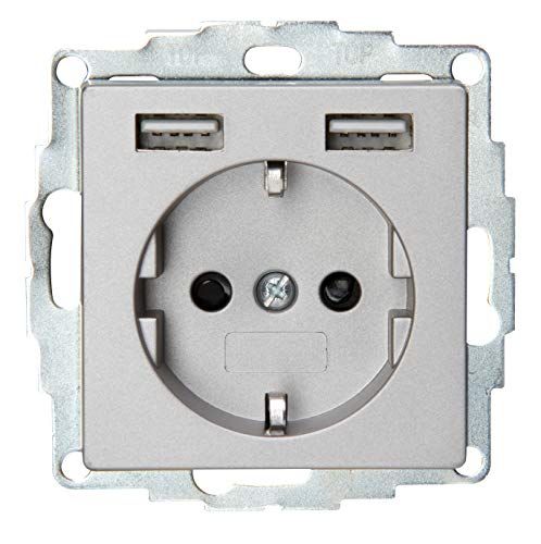 Kopp Athenis inbouwstopcontact met 2 USB-oplaadaansluitingen, staalkleuren, 2 x USB