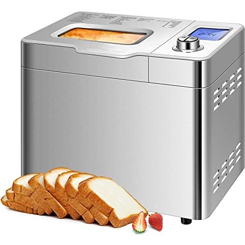 COOCHEER Broodbakmachine met een capaciteit van maximaal 900 g, intelligente en automatische programma's, 3 broodmaten, 550 W, 36 x 22 x 30 cm, zilverkleurig