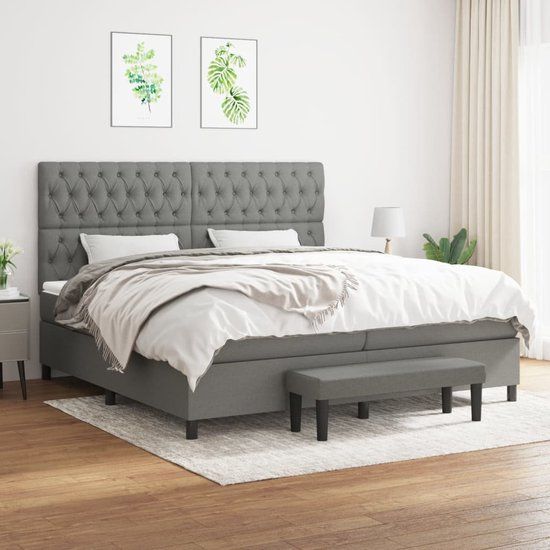 vidaXL Boxspring met matras stof donkergrijs 200x200 cm