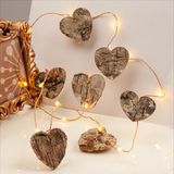 hellum Lichtsnoer voor binnen met houten hartjes, draadlichtketting warm wit, 20 leds, lichtketting met 10 harten met 145 cm lichtlengte, led-lichtketting met batterij (niet inbegrepen), decoratie