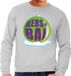 Bellatio Decorations Foute kersttrui kerstbal groen op grijze sweater voor heren - kersttruien XL