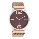 OOZOO Timepieces - Zilverkleurige horloge met rosé goudkleurige metalen mesh armband - C10868