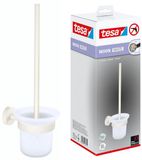 tesa® Moon White Hangende Toiletborstelhouder - Montage ZONDER Boren - Zelfklevend - Mat Wit Metaal & Glas - Modern Design - Wandmontage