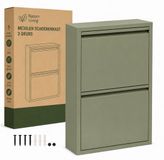 Naturn Living Metalen Schoenenkast 2-Deurs Mat Olijf-Groen – Smalle Schoenenkast 50 x 15 x 71 cm