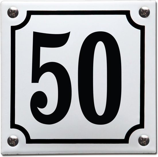 EmailleDesign® Emaille huisnummer wit/zwart nr. 50