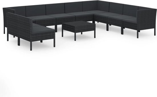 vidaXL 11-delige Loungeset met kussens poly rattan zwart