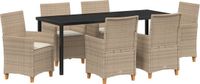 vidaXL Tuinset 7-delig Beige Polyrattan Eettafel