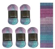 Wollbiene Summer Touch Batik 5 x 100 gram wol meerkleurig met kleurverloop, 500 gram gemerceriseerde breiwol microvezel-acryl (507 turquoise paars)