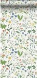 ESTAHome Behang Veldbloemen Multicolor op Wit - 53 cm x 10.05 m