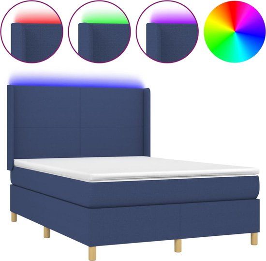 vidaXL Boxspring met matras en LED stof blauw 140x200 cm