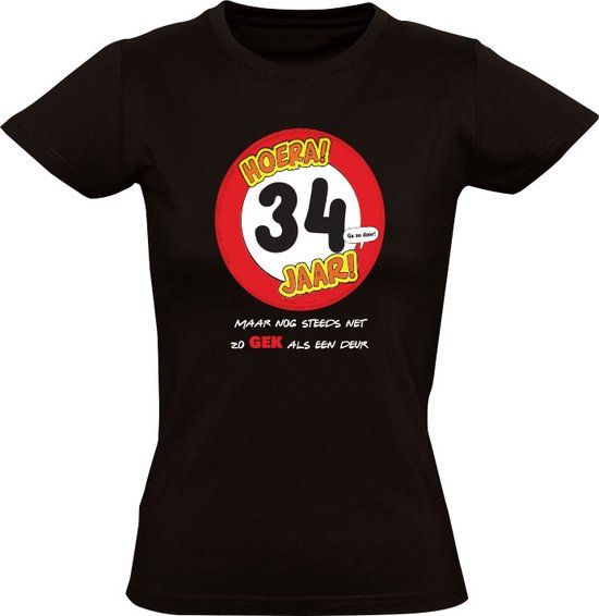 Hoera 34 jaar! Zwart dames T-shirt - 2XL