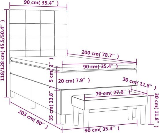 vidaXL Boxspring met matras fluweel donkergrijs 90x200 cm