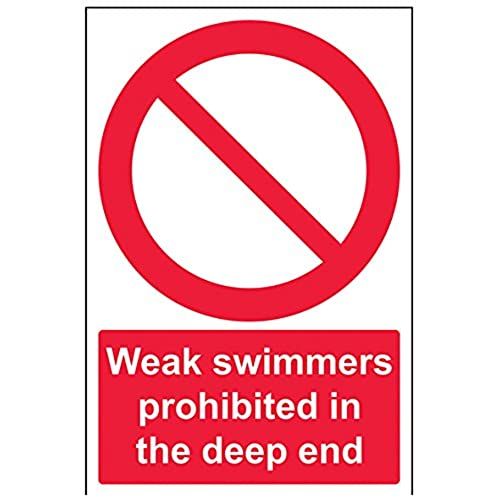 VSafety Zwakke Swimmers Verboden In Het Diepe Einde Verbodsbord - 200mm x 300mm - Zelfklevende Vinyl