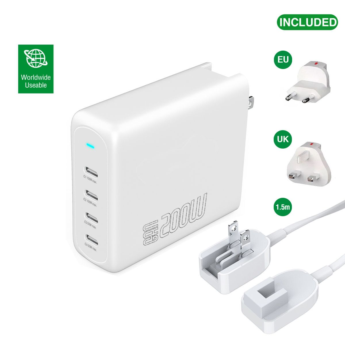 4smarts Flex Pro Desktop Charger 200W 4x USB-C + Worldwide Travel Adapter