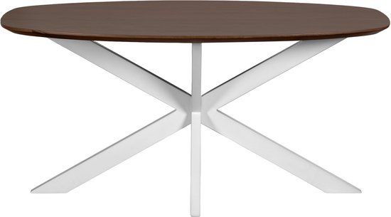 QUVIO Eettafel Sofia - Deens ovaal - 160x90 cm - Witte kruispoot - FSC® gecertificeerd mangohout - Walnoot bruin