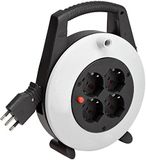 Brennenstuhl 1092235 Vario Line kabelhaspel, 5 m, met 4 stopcontacten volgens Italiaanse standaard en Schuko, 10/16 A, zwart, blauw, lichtgrijs, grijs