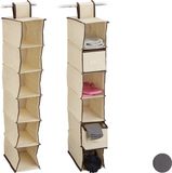 Merkloos 2x hangende organizer - stof - hangende opberger - 6 vakken - beige