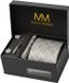 Massi Morino Stropdas-set met zakdoek, manchetknopen en dasspeld - Grijs geruit - Polyester - One size
