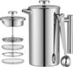 Ibenzoa Cafetière en acier inoxydable avec fonction thermos isolante et système de filtration quadruple
