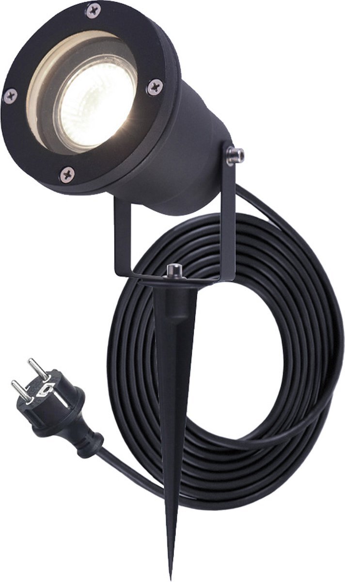 HOFTRONIC Sydney - GU10 Tuinspot voor buiten - 3 Meter kabel met eurostekker - 5 Watt 450 lumen - Aluminium Prikspot met grondspies - IP65 waterdicht - 4000K Neutraal wit - Ook te gebruiken als wandspot - Gazon spotlight - Schijnwerper