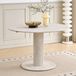 Table à manger en cuir de bovin - 115 cm - Plateau en verre - Cadre en bois - Convient pour 4 personnes - Style moderne et minimaliste - Aspect bois en teinte grise