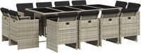 vidaXL 13-delige Tuinset met Kussens, Poly Rattan, Lichtgrijs