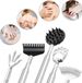 Unyqoos® Grattoir à dos télescopique en acier inoxydable – 5-en-1 avec 5 embouts interchangeables (boutons ABS, griffe métallique grande/petite, râteau, griffe d'aigle), jusqu'à 76,5 cm, avec poignée en caoutchouc