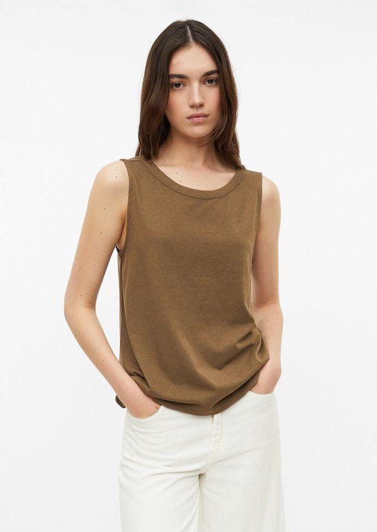 s.Oliver T-shirt Bruin Katoen Aansluitend Korte Mouw Ronde Hals Extra Kort Vrouwen Lente/Zomer 2025